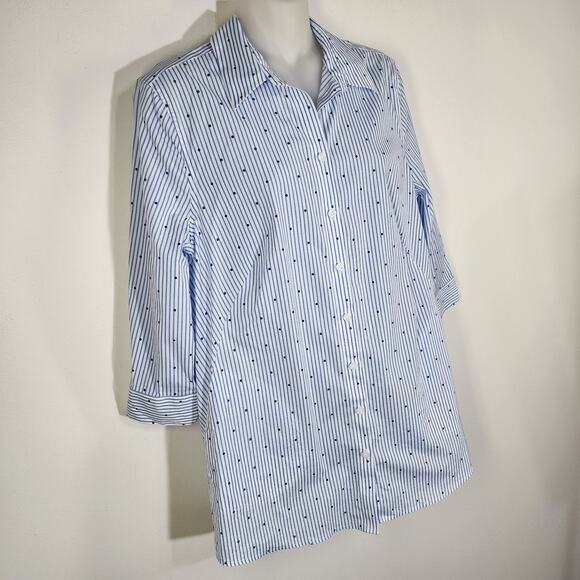 Chico's Womens Easy Cotton Pocket Tunic Dot Stripe 3/4 Sleeve Blue 4/6 No Iron - Picture 4 of 10